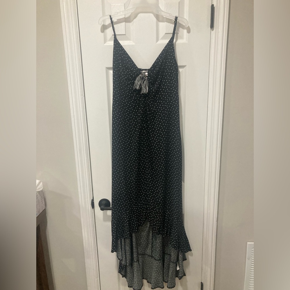 xhilaration Black Spaghetti Strap High Low Sun Dress with White Polka Dots